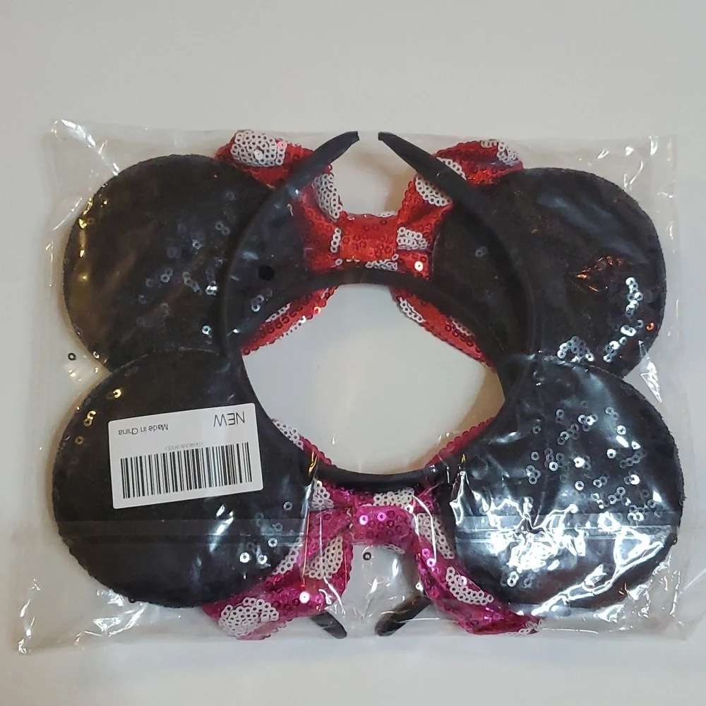 Brand New 2 Mouse Ears Headbands Shiny Sequins Party.
